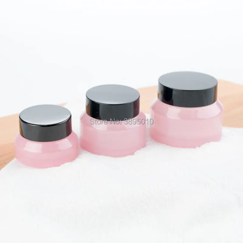 

15G 30G 50G Pink Make up Glass Jar With Black Lids Seal 1oz Container Cosmetic Packaging, Glass Skin Care Pot F419