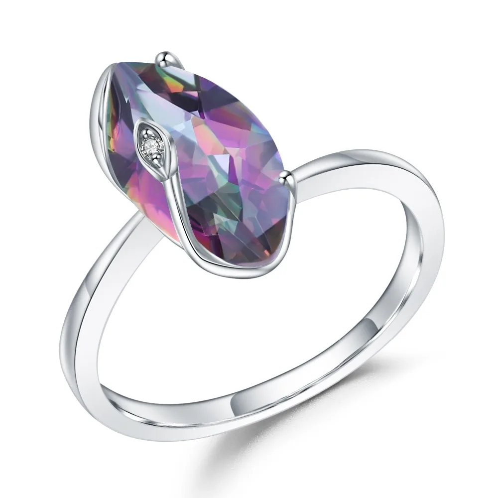 GEM'S BALLET 2.49Ct Natural Rainbow Mystic Quartz Marquise Ring 925 Sterling Silver Gemstone Rings For Women Wedding Jewelry GEM'S BALLET 2.49Ct Natural Rainbow Mystic Quartz Marquise Ring 925 Sterling Silver Gemstone Rings For Women Wedding Jewelry