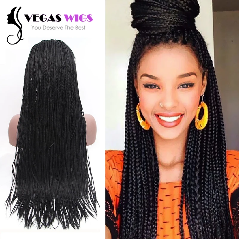 Vegaswigs Braided Lace Front Wigs Long Black Synthetic Wigs For Black