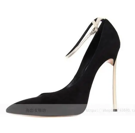 Moraima Snc Newest Suede Pointed Toe High Heel Shoes Woman Ankle Strap Thin Heels pumps Sexy Super High Party Dress Shoes