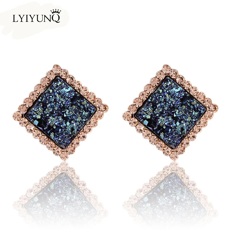 Geometric Square Coral Stud Earrings For Women Fashion Brand Gold Color