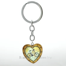 Around The World on a Bycle Heart Pendant key chain steampunk clock vintage Bycle Bike Travel keychain Christmas ift H03