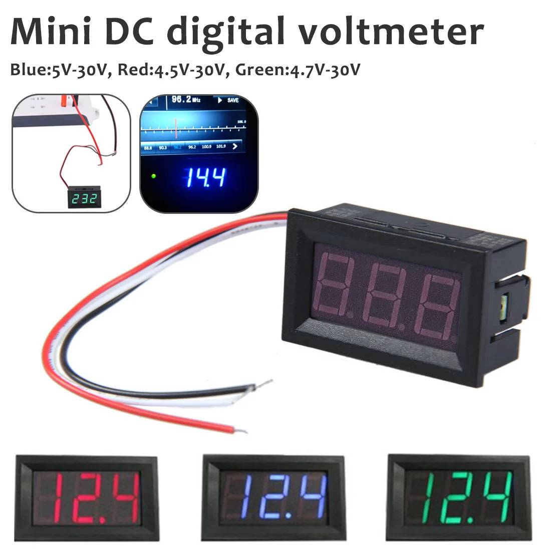 

Portable Digital Voltmeter DC 4.5V to 30V Digital Voltmeter Voltage Panel Meter Red/Blue/Green For Electromobile Motorcycle Car
