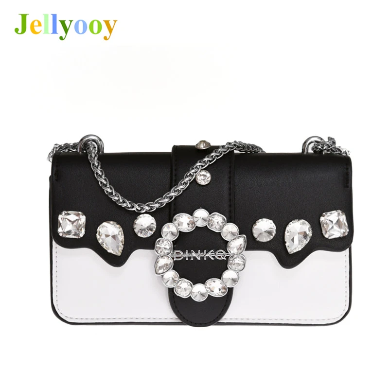 

Contrast Color Swallow Bags Crystal Diamond Women's Silver Chain Shoulder Bags Female Party Flap Clutch Bird Designer Sac A Main