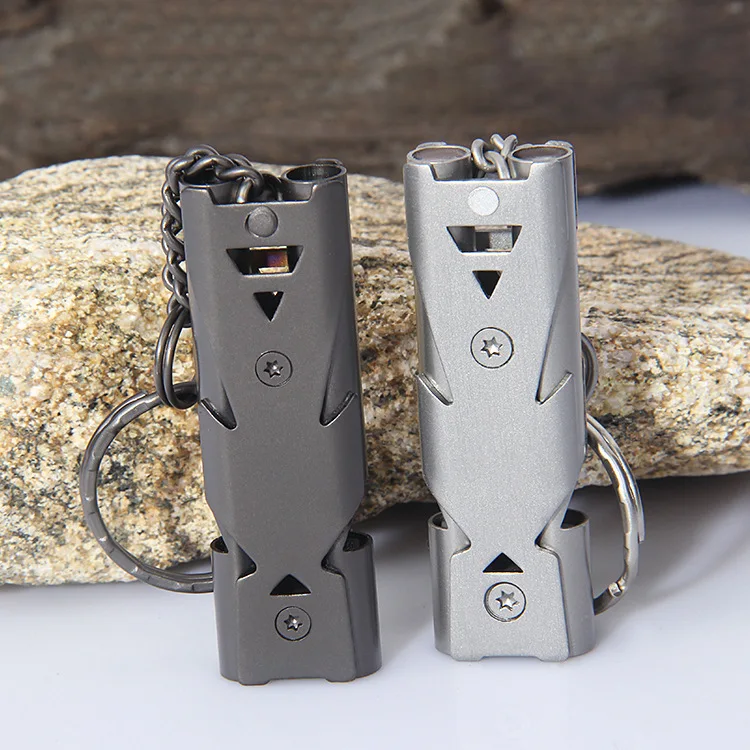 

Double Pipe High Decibel Stainless steel Outdoor Emergency Survival Whistle Keychain Cheerleading Whistle