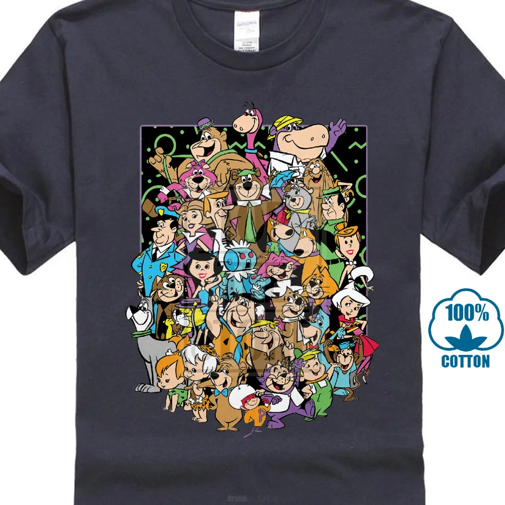 Забавная Мужская футболка женская футболка-Новинка Hanna Barbera Collage T Shirt - Цвет: Тёмно-синий