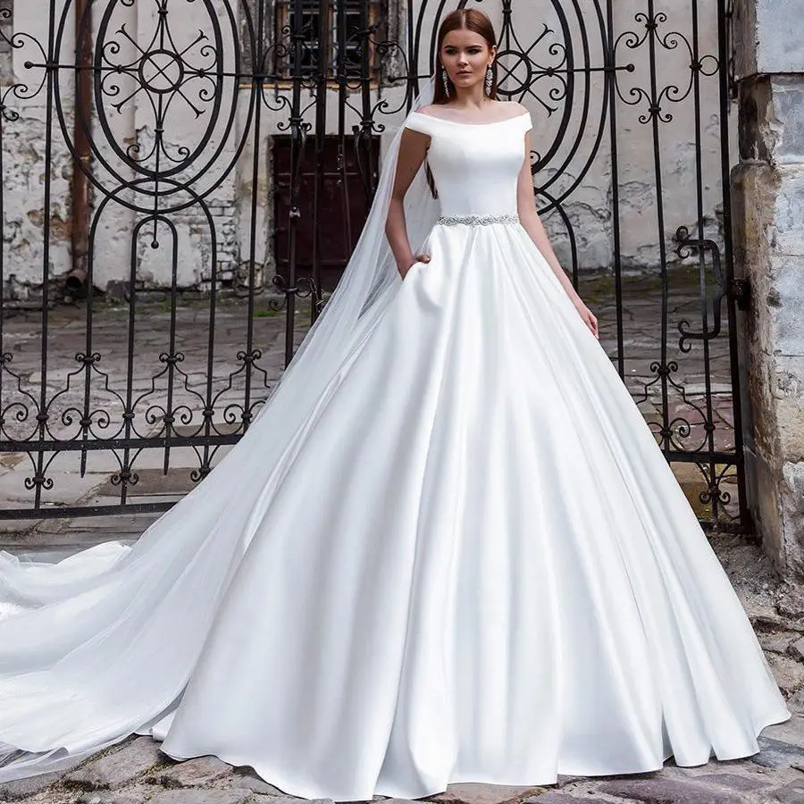 Satin Elegant Princess Frocks Wedding Dresses Ball Gowns Bridal Vestido De Noiva 