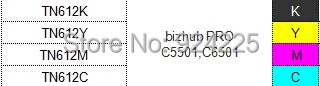 Совместимость tn612 Цвет тонер-картридж для Bizhub Pro c5501, c6501 KONICA MINOLTA BIZHUB KCMY 4 шт./лот