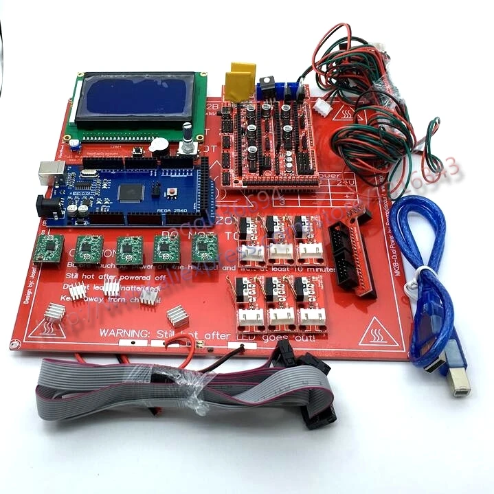  Reprap Ramps 1.4 Kit With Mega 2560 r3 + Heatbed mk2b + 12864 LCD Controller + A4988 Driver + Endstops + Cables For 3D Printer 