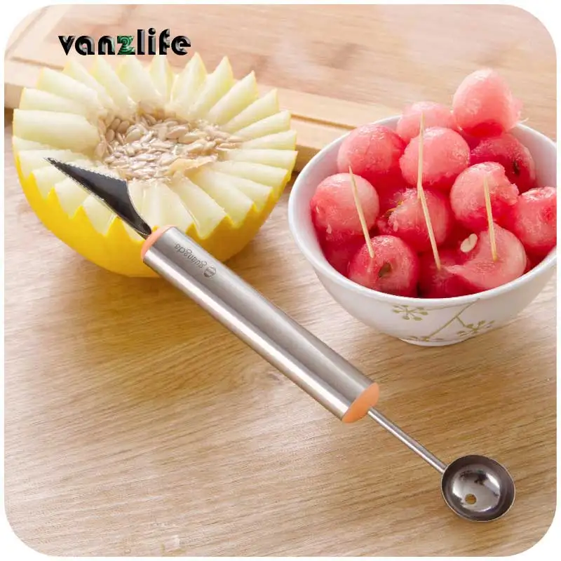 

vanzlife dual cut watermelon fruit stainless steel ice cream scoop digging corrugated fruit ball carving knife