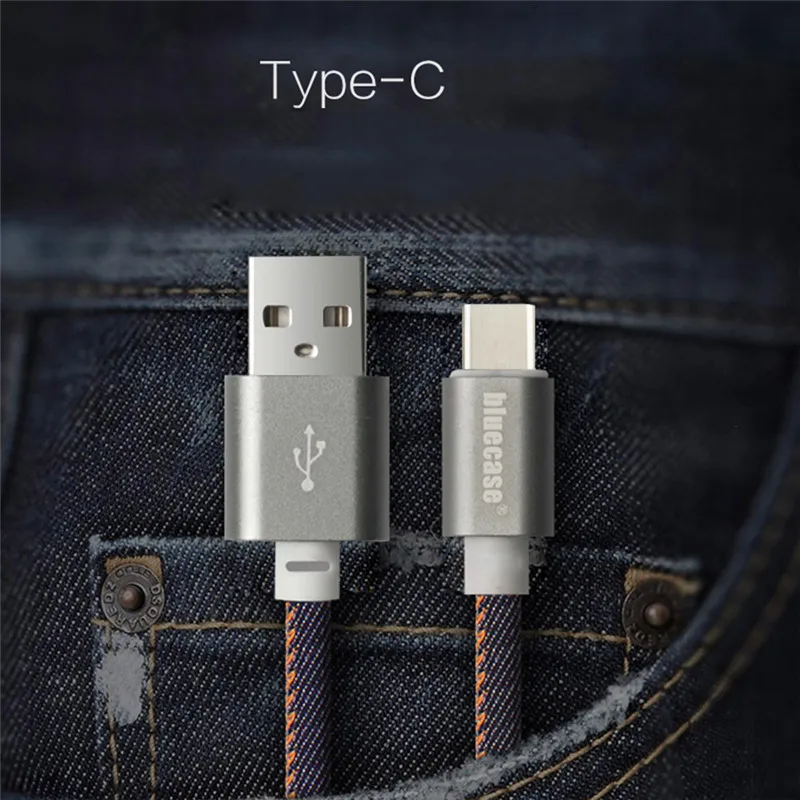 Usb-кабель type-C, универсальный джинсовый usb-кабель, плетеный кабель для зарядки и синхронизации данных, шнур для Xiaomi 5/5s Plus Note2 Redmi Pro