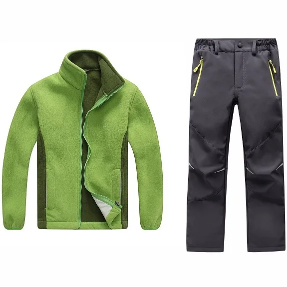 Комплекты одежды для альпинизма для маленьких девочек и мальчиков; теплое Детское пальто и водонепроницаемые штаны; Верхняя одежда для детей; комплекты одежды для детей; От 3 до 12 лет - Цвет: Green Gray