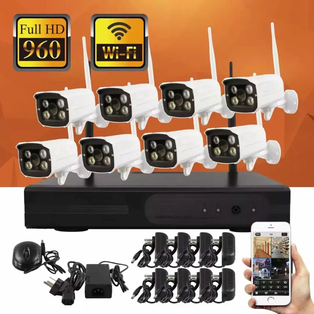 8CH HD Беспроводная камера NVR комплект P2P 960P Крытый Открытый ИК ночного видения