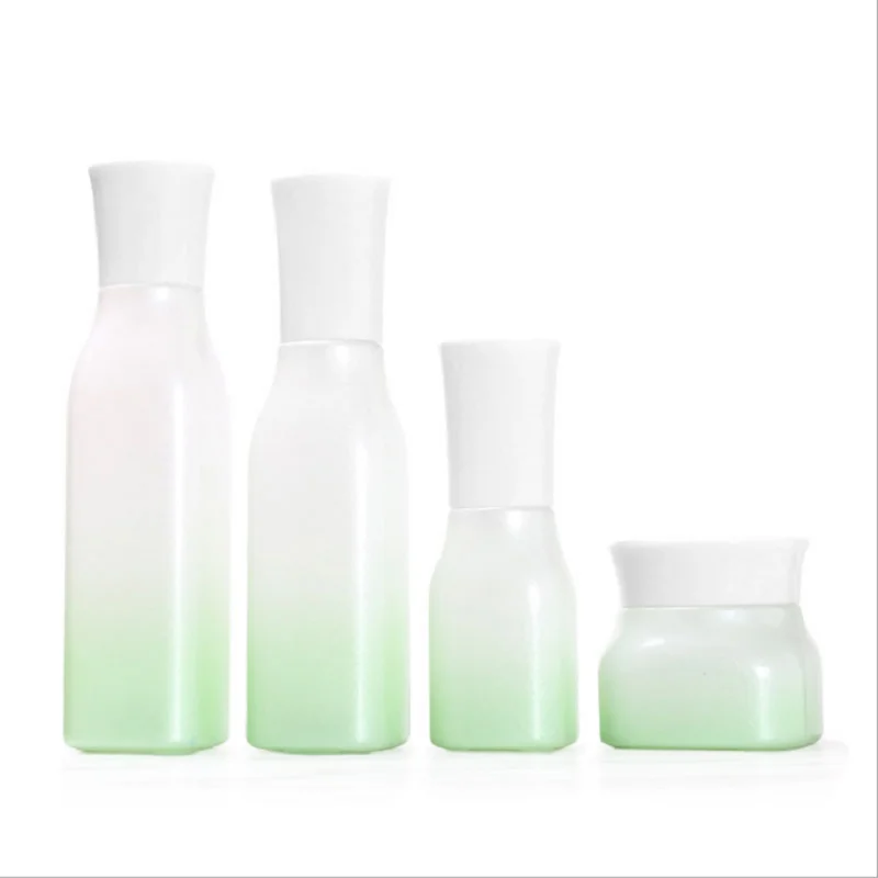 Glass Spray Bottle White Cover Square Toner Empty Cosmetic Packaging Container Cream Jar Lotion Pump Refillable Bottles