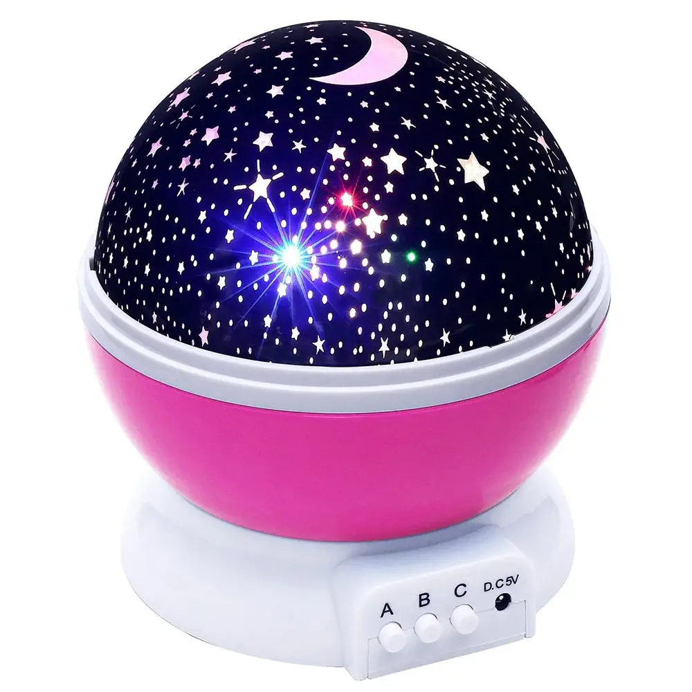 WooodPow звезд звездное небо светодиодный Ночной светильник с изображением луны и звезд, светильник Вращающаяся лампа проектора AA Батарея/питаемые через USB порт DC 5V для детей Спальня - Испускаемый цвет: Pink