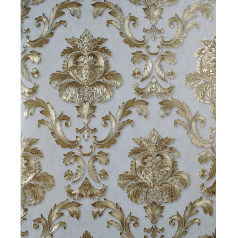 Buy Brown Gold Yellow Textured Luxury Damask Wallpaper