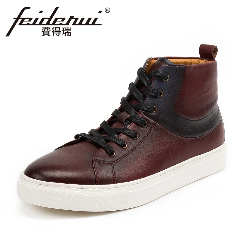 

Comfortable Genuine Leather Men's Flat Platform Ankle Boots Round Toe High-Top Handmade Cowboy Man Outdoor Casual Shoes KUD14