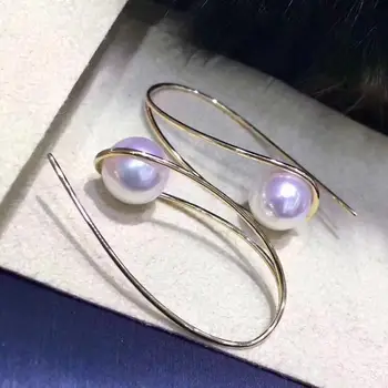 

pair of AAA++ 9-10mm round south sea white pearl earring yellow gold