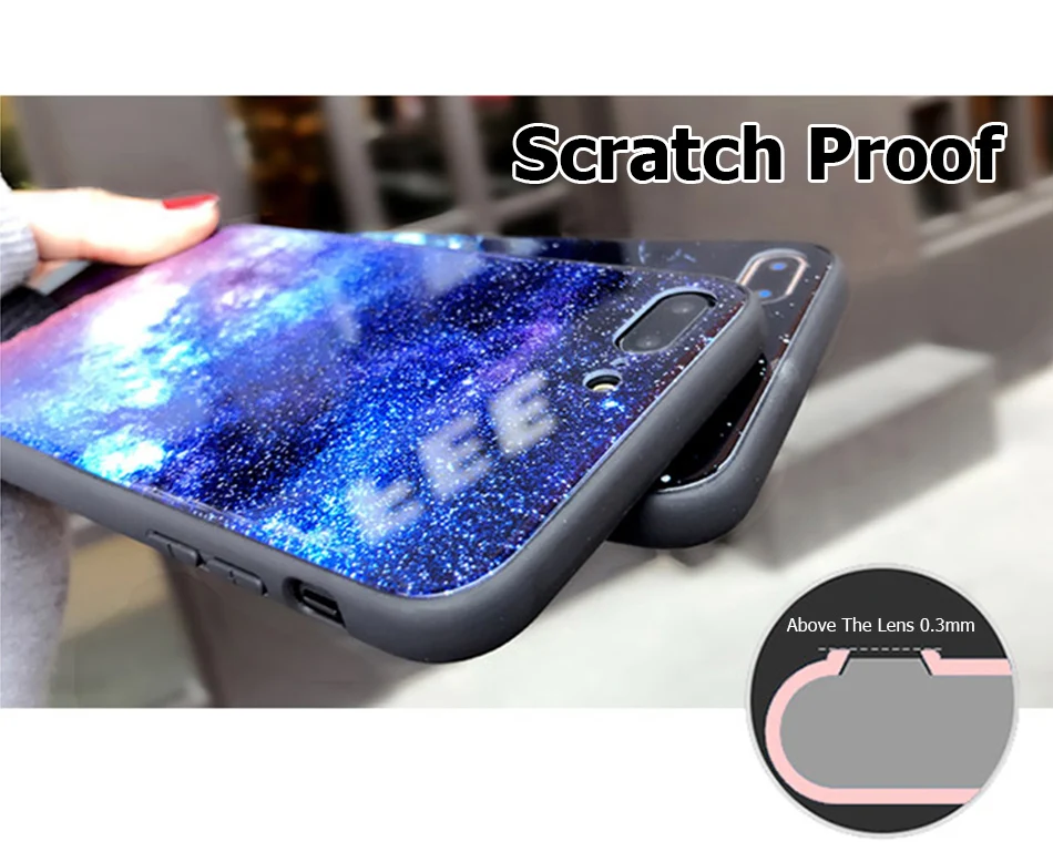 TOMKAS Temper Glass Case For iPhone X 8 7 6 6s Plus Cover Phone Cases For iPhone X 8 7 6 s Case Silicone TPU PC Star Sky Pattern (18)