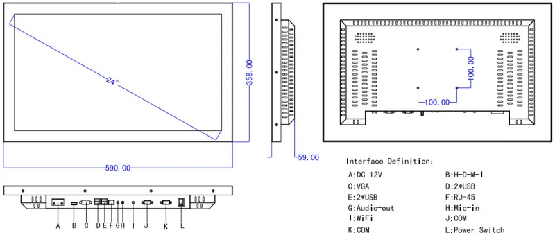 Новое поступление 24 дюйма Aio Промышленные ПК Intel 3337U 1,8 GHz 4 GB DDR3 32G SSD с VGA/HDMI/LAN/USB/COM