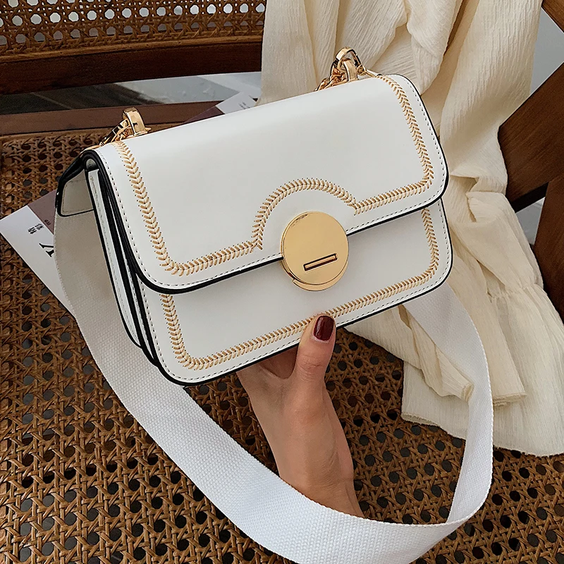 

Wheat Ears Design PU Leather Crossbody Bags For Women 2019 Shoulder Messenger Bag Ladies Chain Handbags White Hand Bag