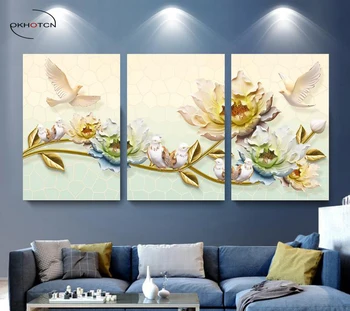 

Unframed 3 Pieces/Set Yellow Flower Dove Canvas Painting Wall Art Living Room Decor Poster HD Prints Pictures