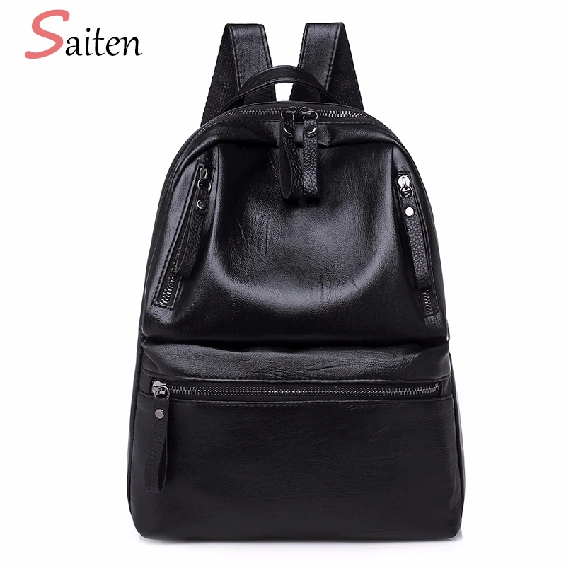 PU Leather Women s Backpacks Large Capacity Bag For Teenager Girls Fashion Solid Backpack Female Black