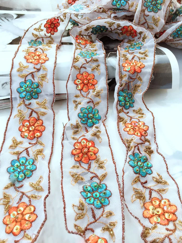 color flower sequins Rhinestone Beaded lace trim clothing decorative