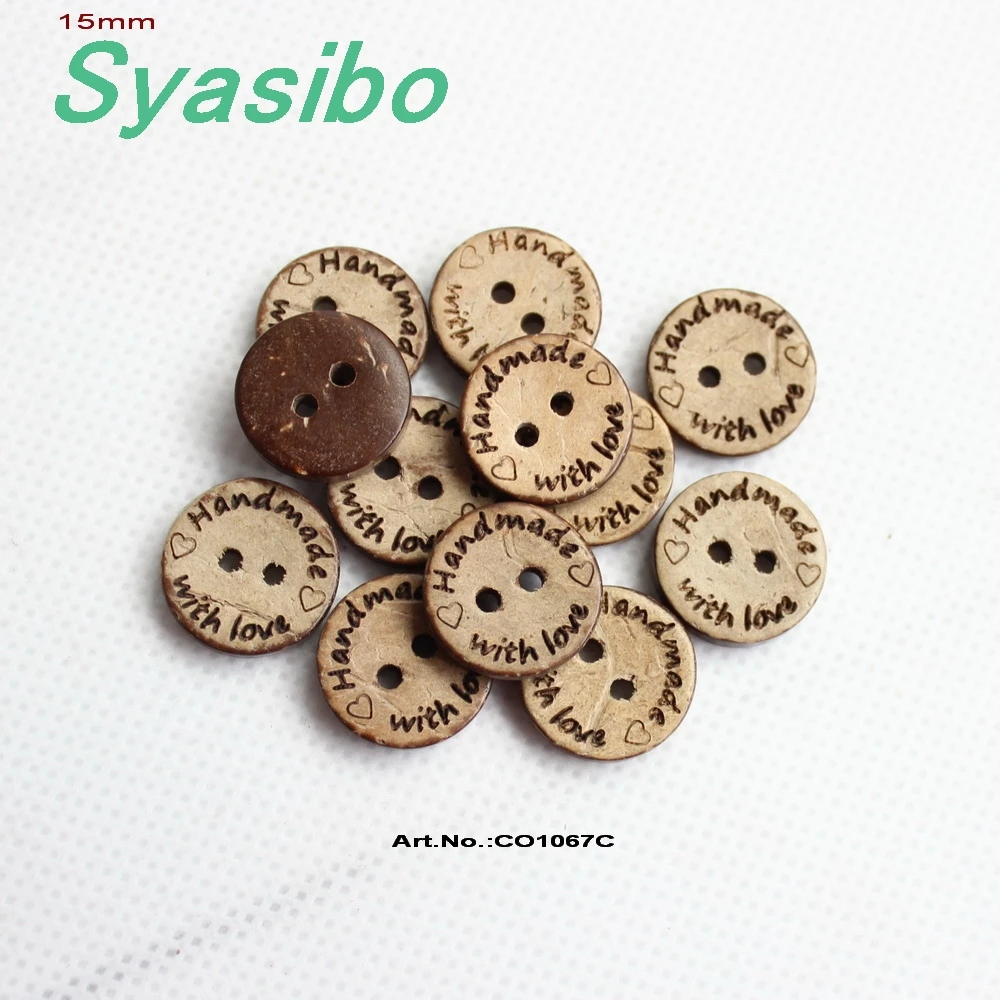 

15mm /20mm/25mm /30mm 'Handmade with love' natural coconut button engraved buttons crafts gift sewing buttons-CO1067