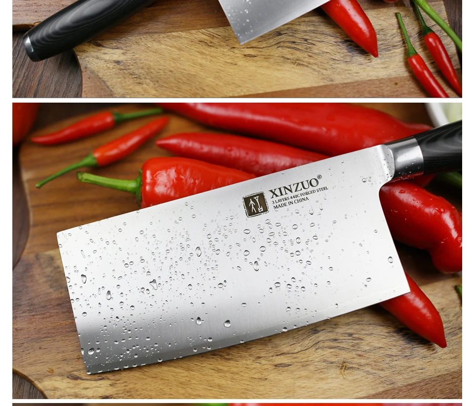 XINZUO 7 ''разделочный нож, 3 слоя 440C, кованый кухонный нож из нержавеющей стали, большой нож, китайские поварские ножи, кухонная утварь