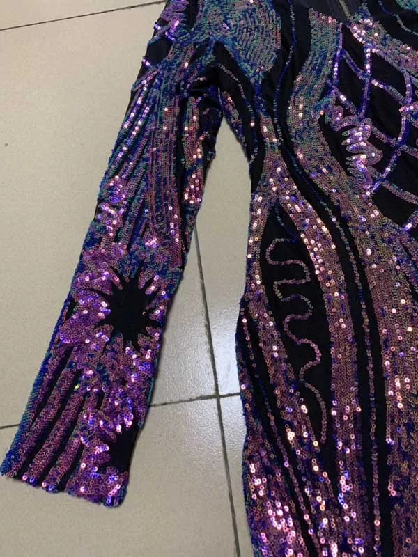 Новейшее женское платье фиолетового цвета с длинными рукавами и блестками модное Повседневное платье знаменитостей(H2853