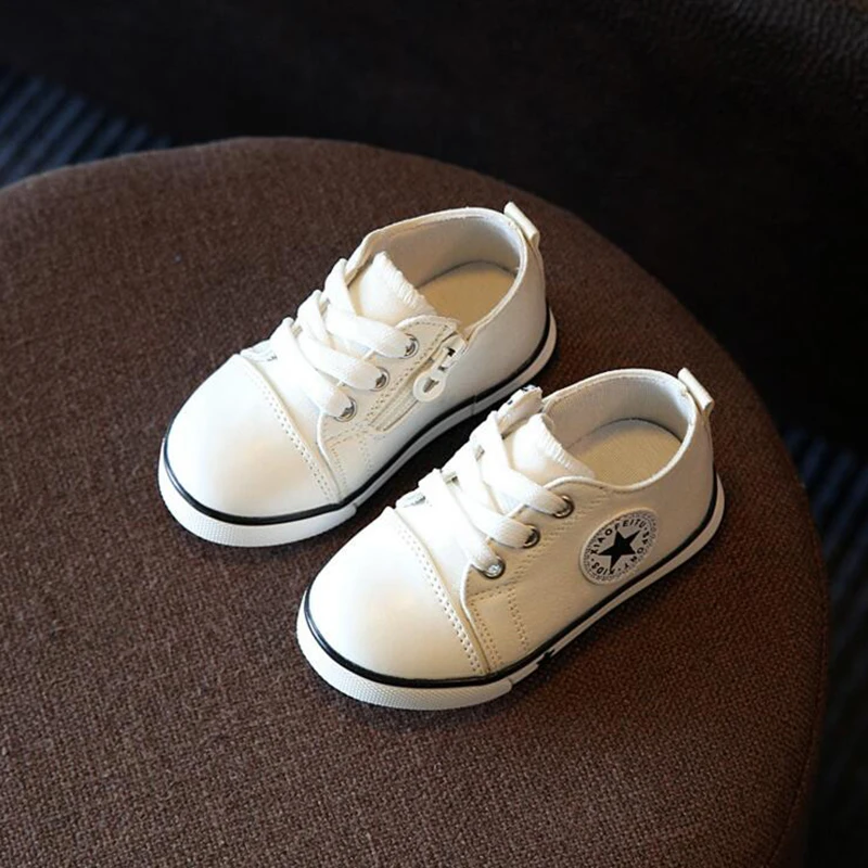 

2019 Spring Canvas Children Shoes Girl White Sneaker Breathable Shoes Soft Rubber Soles Zip&Lace-up Closure Kids Sneakers