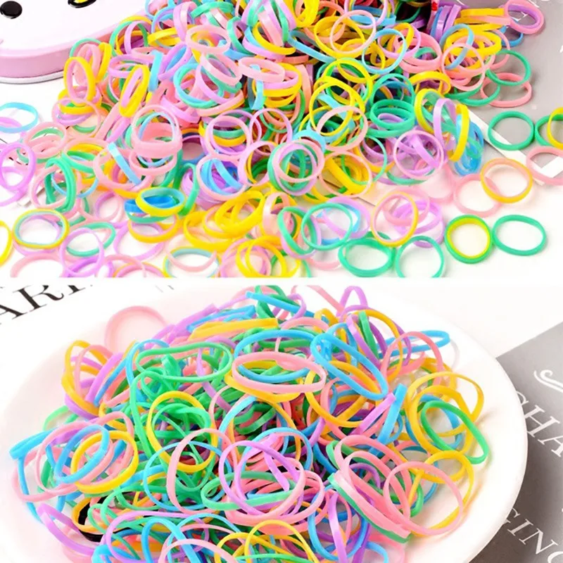 About 1000pcs/box Kids Disposable Rubber Band Children's Girls Thickening Hair Acessories Solid Color Hair Ring