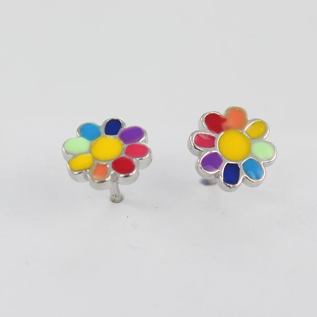 925 sterling silver tiny colorful daisy flower stud earring for baby