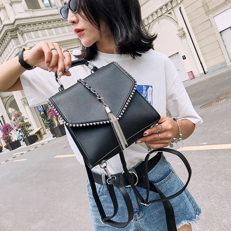  Fashion Leather Backpacks for Teenage Girls Bolsa Feminina Mochila Small Ear Women Backpack Tassel  - 32876886285