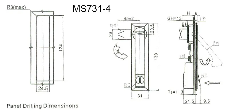 MS731-4 шкаф металлический замок с ключами Push боты 130 мм Длина Шкаф Дверь шкафа самолет замок