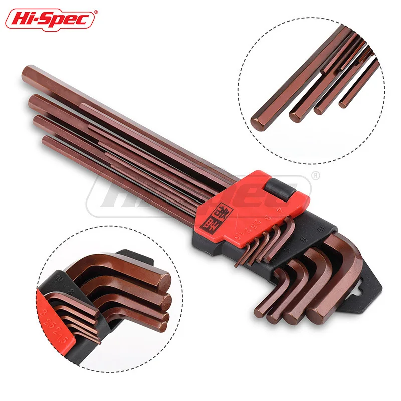 Hi-Spec Prefessional 9 Unid métrica S2 largo medio Llaves hexagonales llave de torsión Set Universal llave Hexagonal conjunto llave Allen
