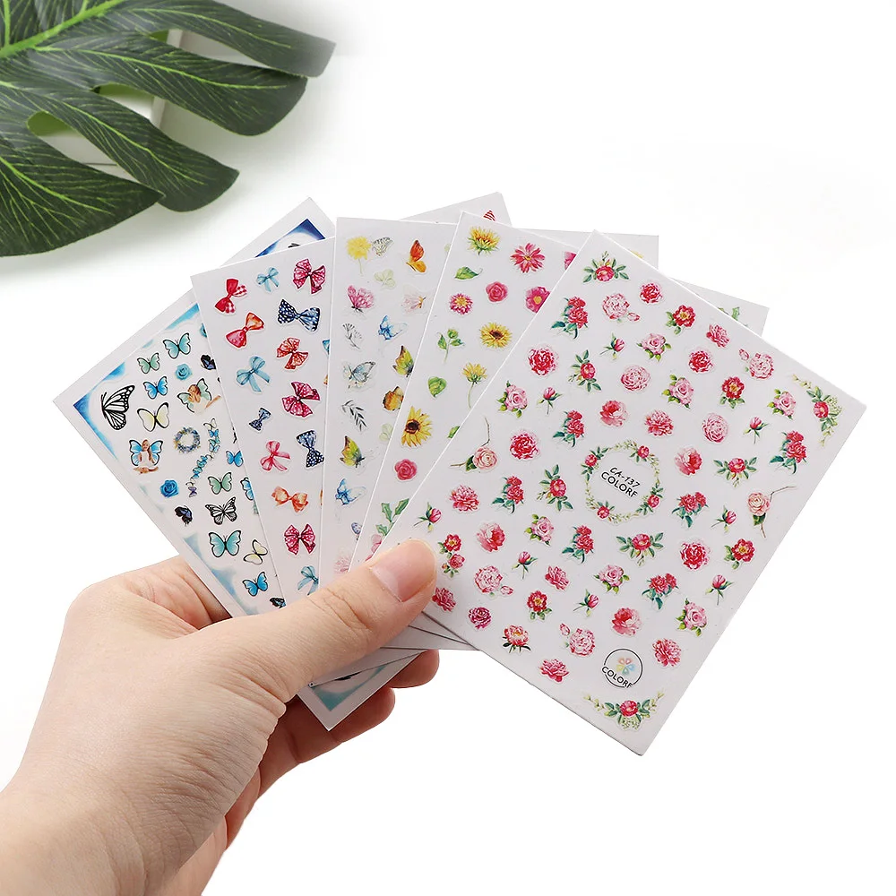 

1Sheet Nails Art Sticker Corlorful Butterfly/Flower Designs 3D Self Adhesive Tips Foil Nail Decals