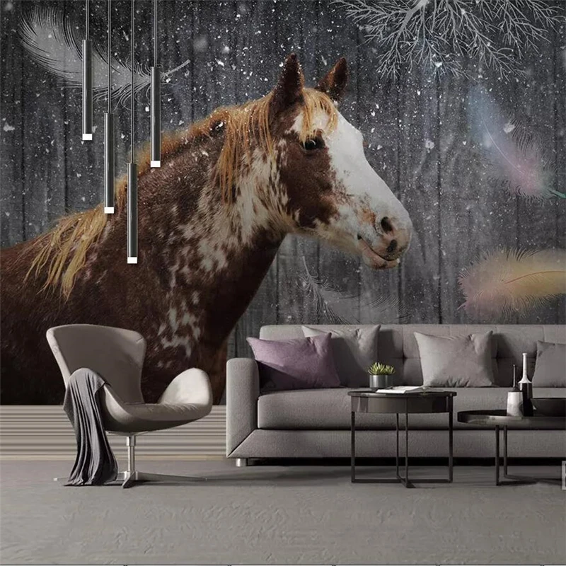 wellyu European-style hand-painted oil painting horse feathers nostalgic background wall custom large mural wallpaper | Обустройство