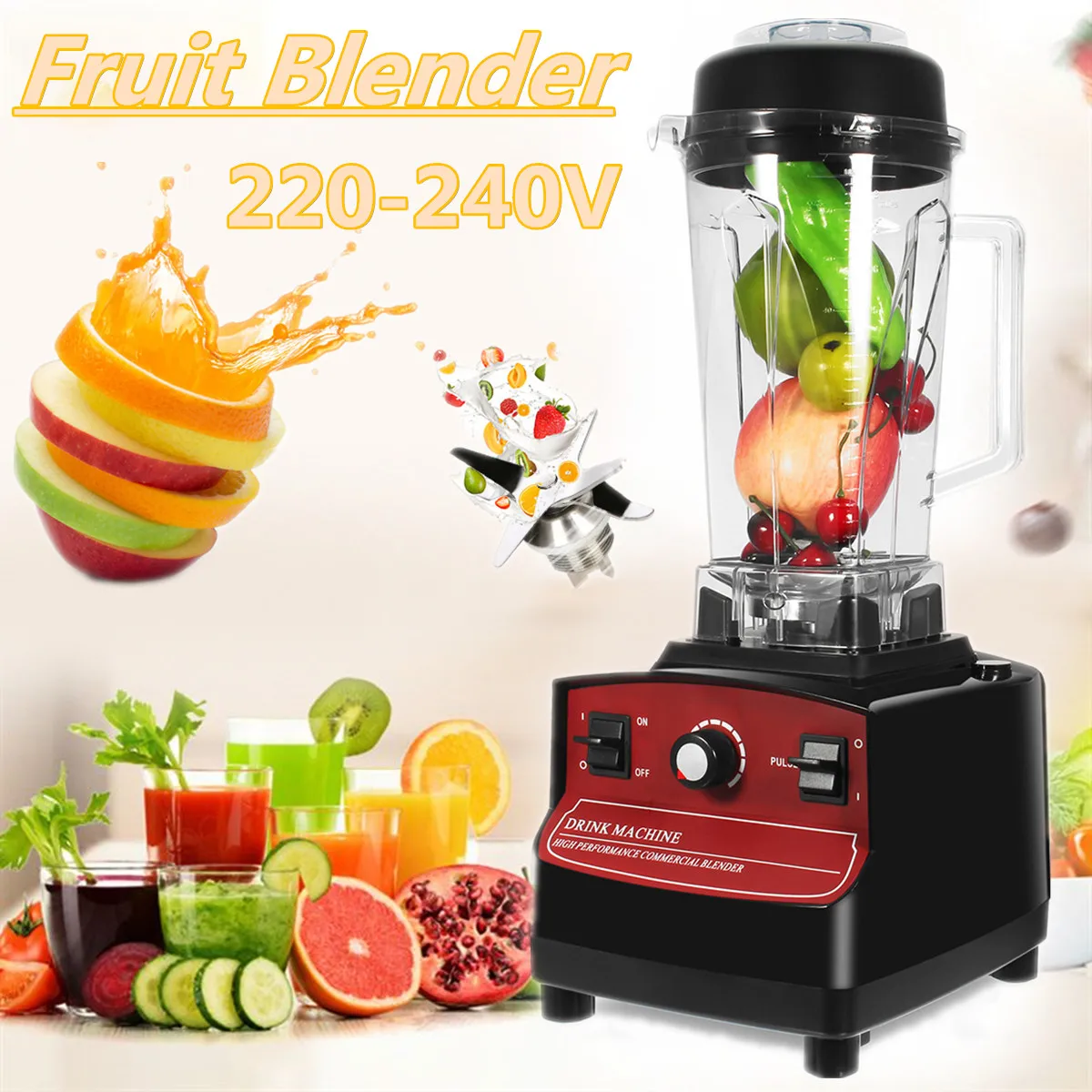 

2L 1200W 220-240V AU/EU Plug Commercial-Blender Fruit Smoothie Mixer Juicer Machine Food Processor Stainless Steel Cutting