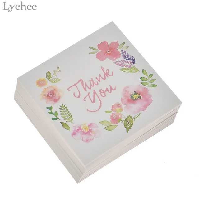 Lychee 50pcs Thank You and Flowers Card Invitations Leave Message Cards Greeting Card For Wedding Birthday New Year Decoration