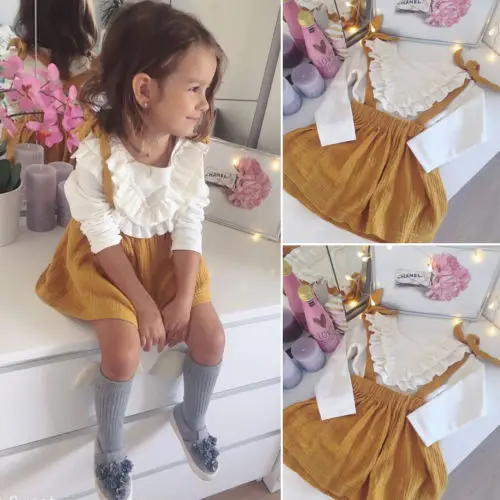 

Spring Fashion Toddler Kids Baby Girl Ruffle T-shirt Top Mini Skirt Ruffled Dress 2Pcs Outfit Lovely Clothes Set