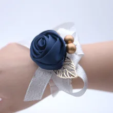 10cm Artificial Bride Bridesmaid Cloth Wrist Flowers Beaded Leaf Wrist Flower Cloth  Hand Flowers Bridal Prom Accessories New