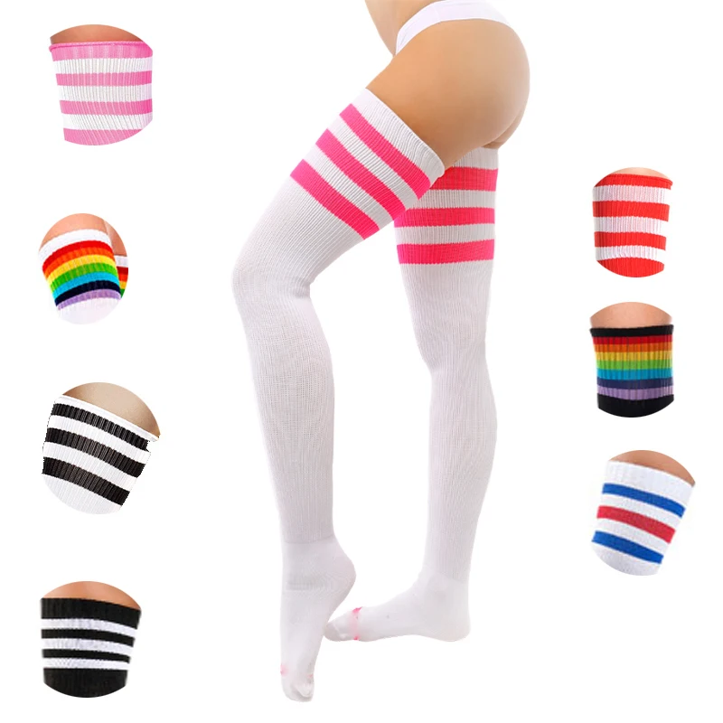 Сексуальные женские носки, облегающие высокие носки, хлопковые носки выше колена, школьные японские чулки, длинные носки, Харадзюку, хип-хоп, в полоску, SW117