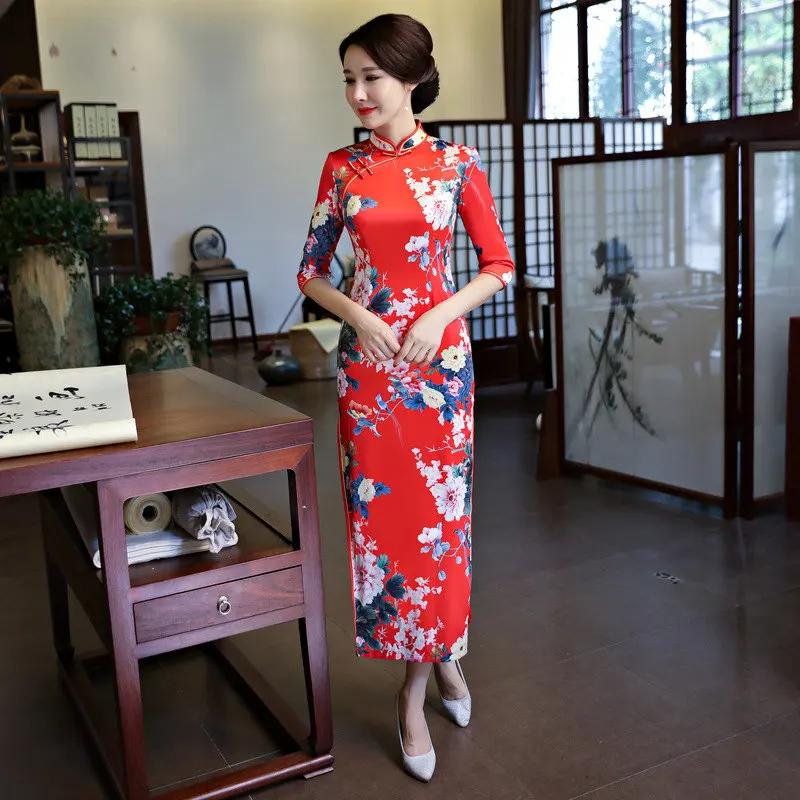 Новое поступление китайские вечерние Длинные Cheongsam Модные женские вискозные платья элегантные Qipao Vestido Размеры S M L XL XXL XXXL 1457243