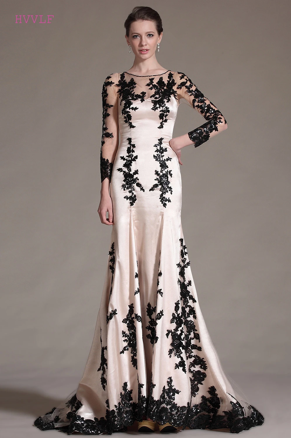 New-Mermaid-O-Neck-Long-Sleeves-Sweep-Train-Evening-Dress-Freeshipping (2)