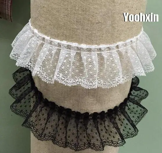 

5CM Wide HOT Embroidery White black flower lace fabric trim ribbon DIY sewing applique collar fringe craft wedding guipure decor
