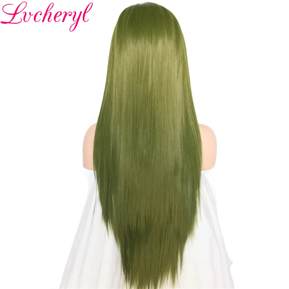 Lvcheryl высокотемпературные термостойкие волосы из волокна длинные прямые темно-зеленые синтетические парики на шнурках для перетяжки Королевского макияжа