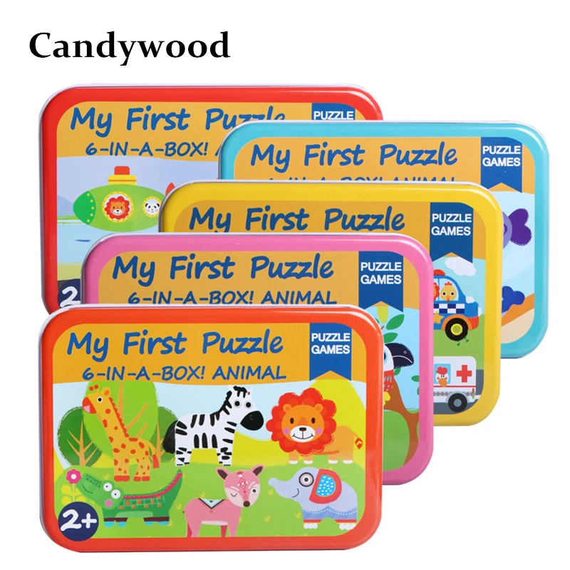 Children toys 6 in 1 box Puzzle Jigsaw Wooden Toys Cartoon Animals Traffic Puzzles Tangram Kids Educational Toy for Children