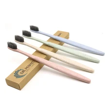 DR. PERFECT 4 штуки натуральные зубные щетки пшеницы для ухода за полостью рта для взрослых мягкая черная нейлоновая щетина